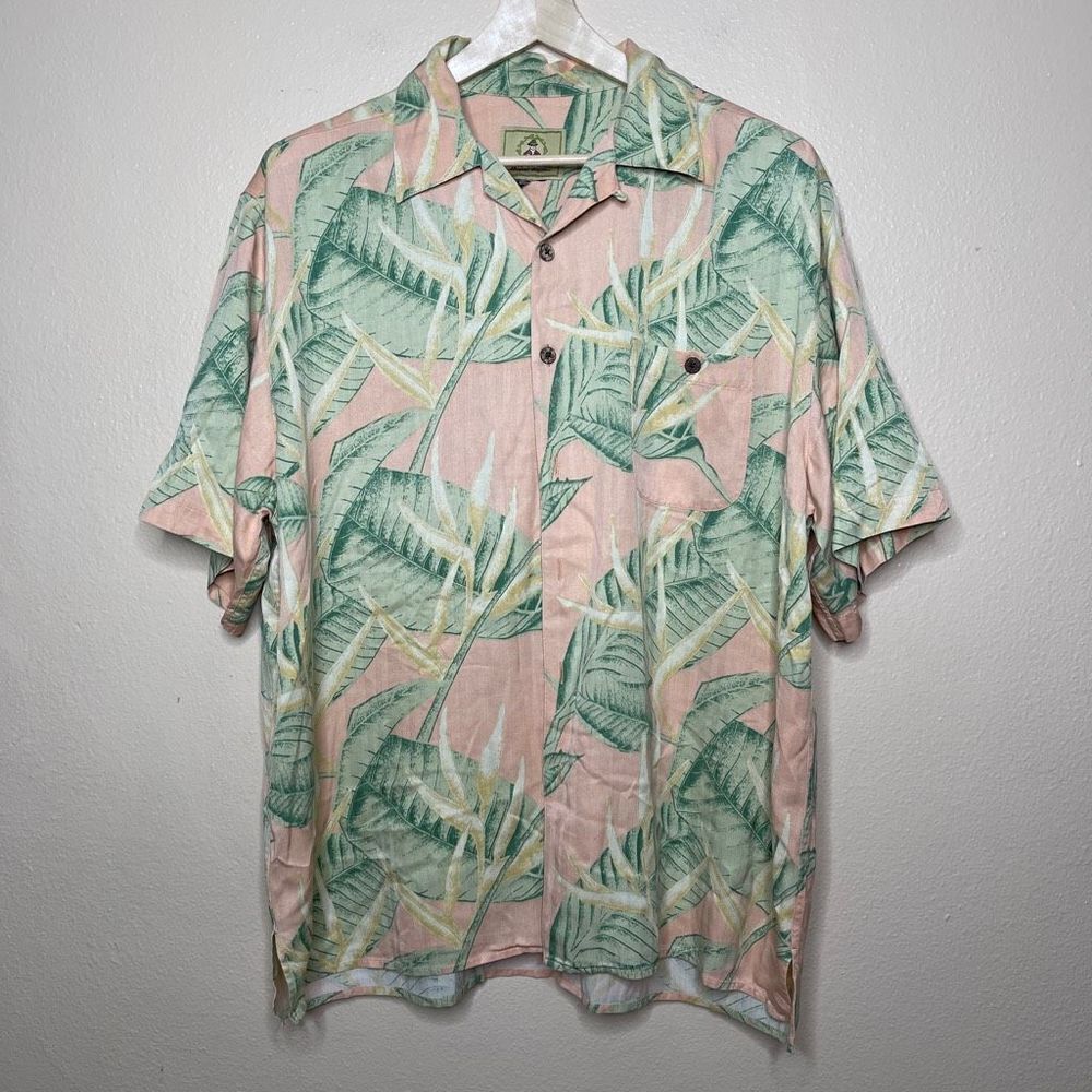 JOE MARLIN HAWAIIAN TROPICAL MEN'S SHIRT XL SILK ORANGE GREEN Short Sleeve